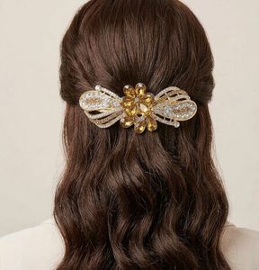 Two Elegant Gold and Silver Crystal Hair Clips