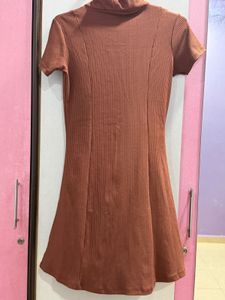 Ribbed Zipper Neck Dress