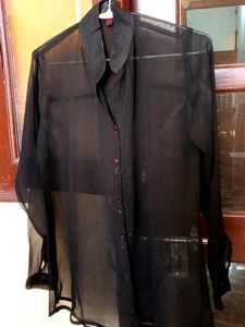 Sheer Black Button-Up Top