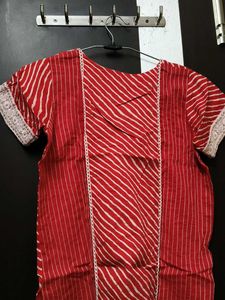 Red &amp; White Striped Cotton Kurta