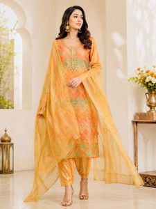 Peach & Gold Festive Embroidered Suit Set