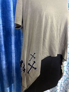 Backless Skull detail patchwork T shirt