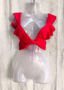 Red Twist Front Bikini Top