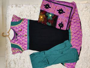 Anarkali/ chudidar 3 piece set, black and purple