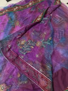Embroidered Tie-Dye Net Saree