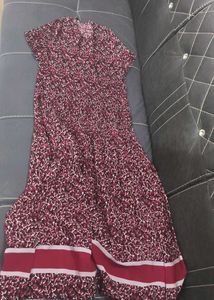 Vintage Burgundy Abstract Print Maxi Dress
