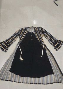Striped Black &amp; Beige Kurta Dress