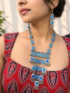 Boho Blue Stone Necklace &amp; Earring Set