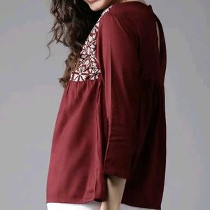 Embroidered Maroon Tunic Top