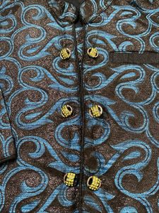 Stylish Blue &amp; Black Brocade Ethnic Jacket