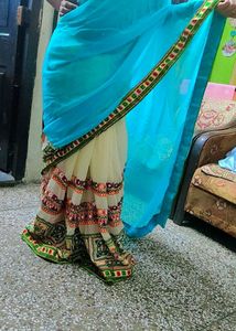 Heavy Embroidery N Mirror Work Saree