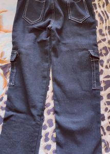 Dark Wash Denim Pants with White Stitching