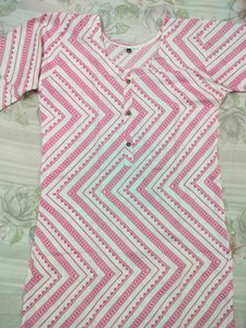 White Pink Cotton Kurti
