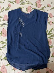 Blue Embellished Casual Top