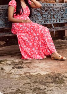 Vibrant Red Floral Maxi Dress