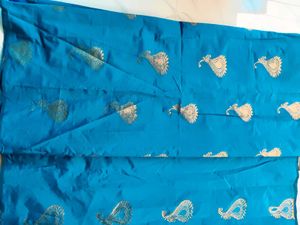 Beautiful Blue Silk Saree with Gold Motifs