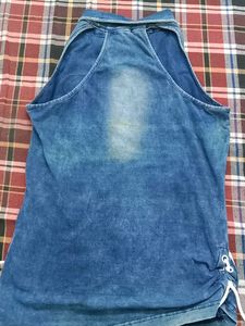 Denim Rose Patch Halter Top