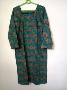 Teal &amp; Brown Printed Straight Kurti