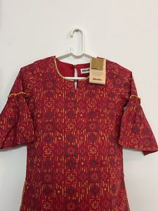 Maroon Printed Kurta with Bell Sleeves