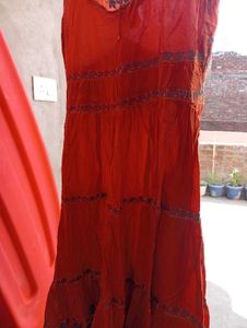Orange Tiered Midi Dress