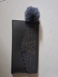 Stylish Grey Wallet with Pom Po