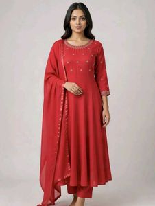 Elegant Red Kurta Set with Dupatta 3pc