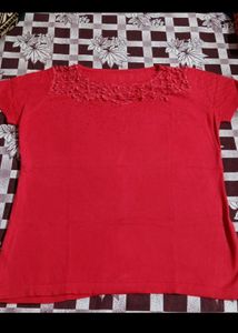 Girls Red Half Sleeve Top