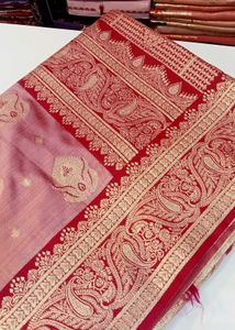 Luxurious Pink Silk Saree with Gold Embroidery