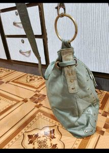 Stylish Green Leather Studded Shoulder Bag