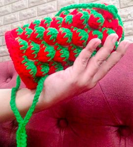 Handmade Crochet 🍓 Drawstring Bag