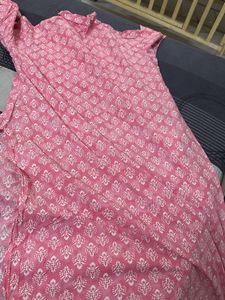 Pink Block Print Cotton Kurta