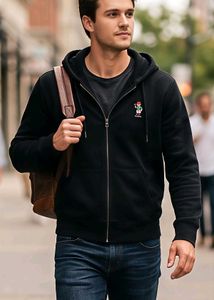 Men's Black Zip-Up Hoodie with Graphic