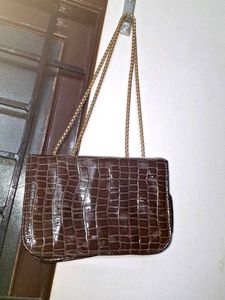 Brown croc print sling bag trendy