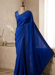 Elegant Royal Blue Saree with Embellished Border