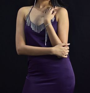 Elegant Purple Slip Dress with Rhinestone Detail