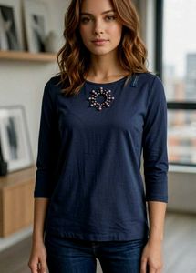Elegant Navy Dress with Pearl Detail