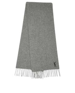 YSL Silver Grey Logo Embroidered Wool X Cashmere