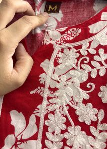 Vibrant Red Embroidered Kurta