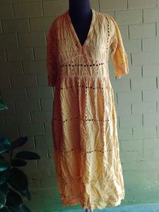 Yellow Eyelet Midi Dress