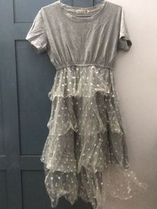 Gray Polka Dot Tiered Dress