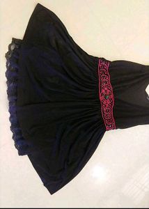 Black Mini Dress with Pink Embellishments