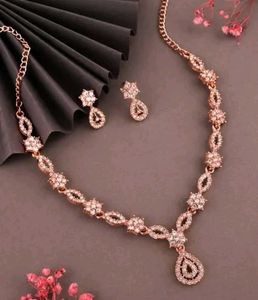 Sparkling Rose Gold Necklace & Earring Set
