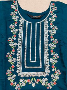 Embroidered Teal Kurta Set