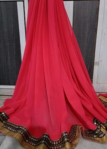 Red And Gold Toned Sequence Embroidered Saree