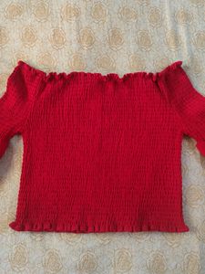 Off shoulder Red Top With Frill Sleeves