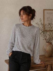 HERE & NOW Chic Polka Dot Long Sleeve Top