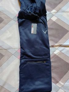 Men Navy Blue Polyester Hoody