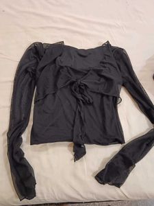 Sheer Black Tie-Up Blouse
