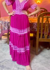 Gorgeous Pink Tiered Lace Gown