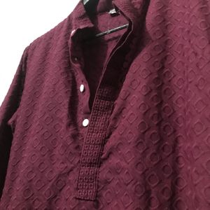 Maroon Textured Kurta